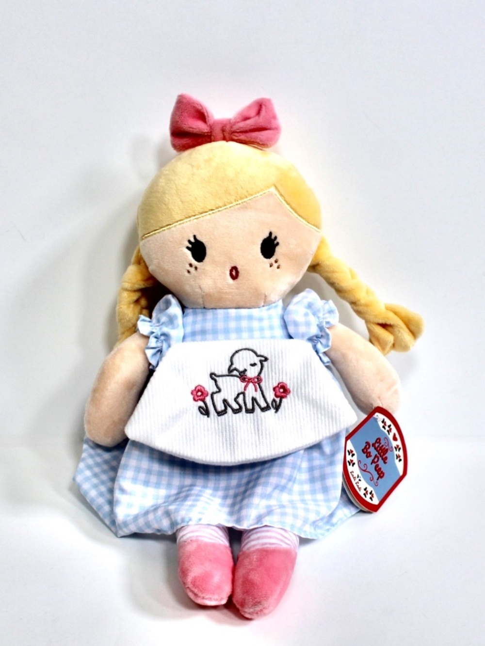 Ladi Ladi Little Bo Peep Blonde Plush Rag Doll Lovey Blue Gingham Dress 15" NEW